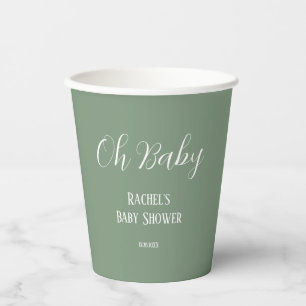 Gobelets En Papier Sage Green Oh Baby Script mignon Baby shower moder