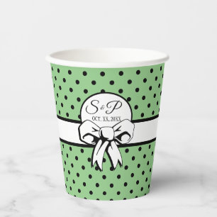 Gobelets En Papier Sage Green Polka Noir Pot Blanc Bow Personnalisé