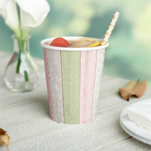 Gobelets En Papier Sage rustique Vert & Rose Floral Bois Cottage Chic