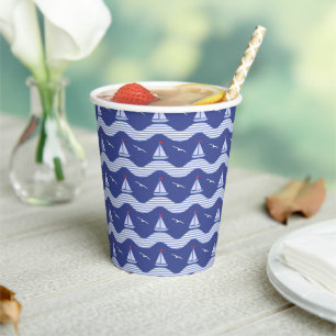Gobelets En Papier Sailboats On Striped Sea Pattern
