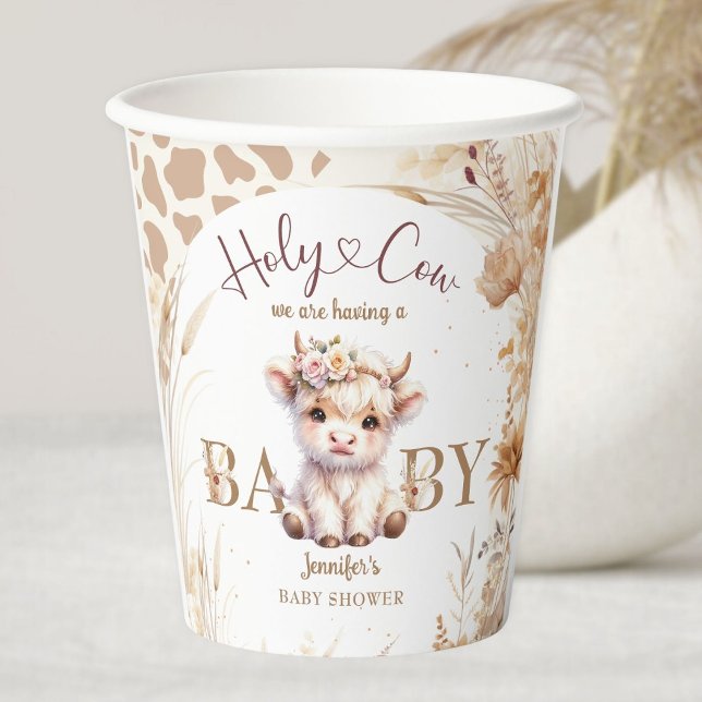 Gobelets En Papier Saint Baby shower de la vache Boho Genre Neutre (Créateur téléchargé)