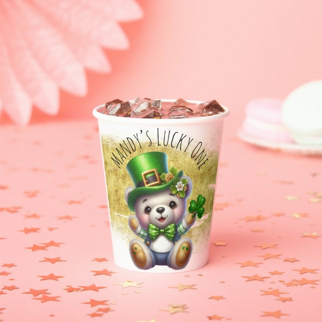 Gobelets En Papier Saint Patrick’s Day Cute Bear Green Gold (Insitu)