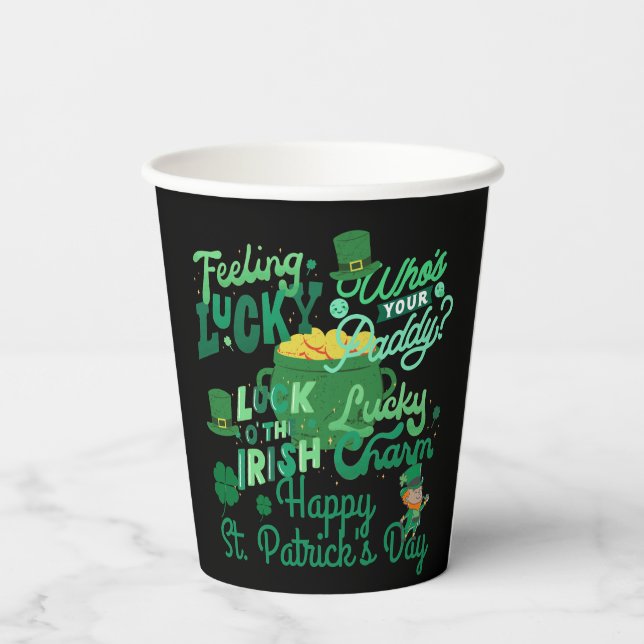 Gobelets En Papier Saint Patrick's Day Irlandais Shamrock de la chanc (Verso)