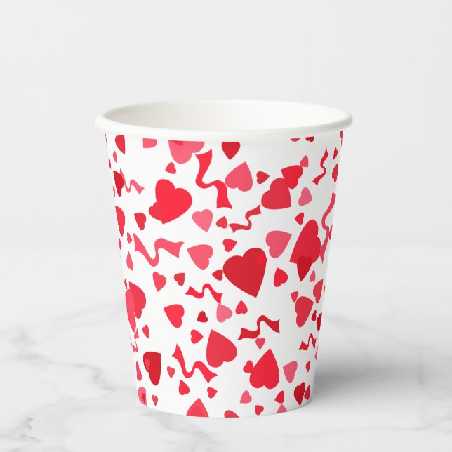 Gobelets En Papier Saint Valentin Coeur de Confetti Rouge (Recto)