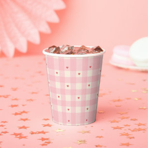 Gobelets En Papier Saint-Valentin cœurs en vichy rose 