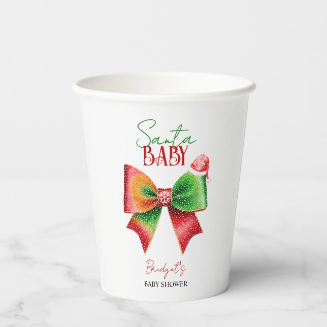 Gobelets En Papier Santa Baby shower bow and Santa hat Christmas (Verso)