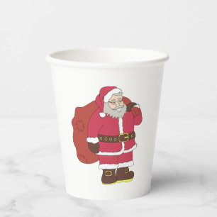 Gobelets En Papier Santa Claus en rouge avec sac cadeau et lunettes