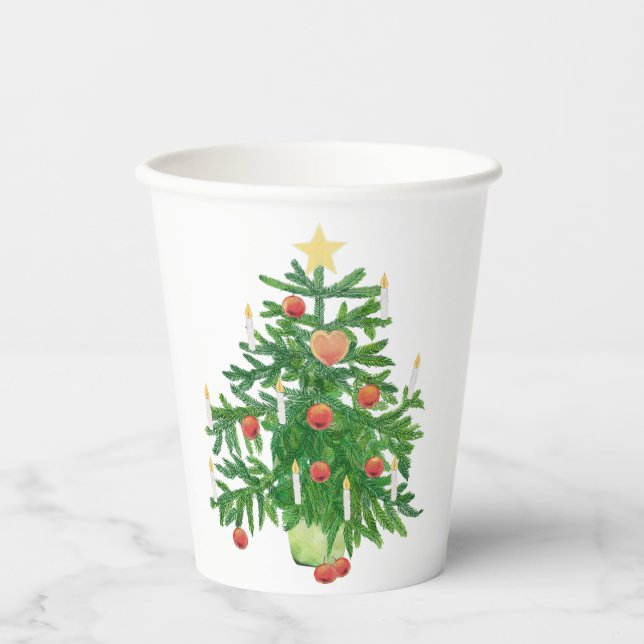 Gobelets En Papier Sapin de Noël vintage avec une étoile (Recto)