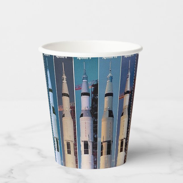 Gobelets En Papier Saturn V Moon Rocket lance des tasses de papier (Recto)
