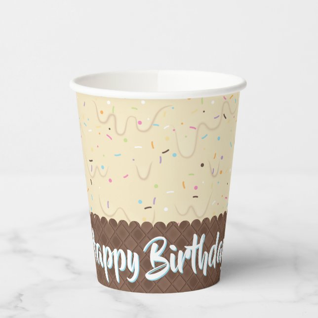 Gobelets En Papier Saupoudrées et crème glacée ivoire Anniversaire (Gauche)
