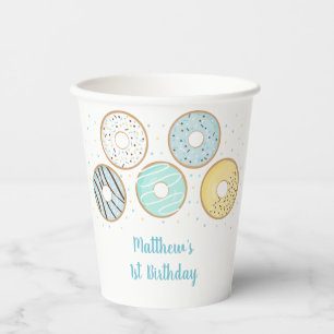 Gobelets En Papier Saupoudrer de beignets bleus Anniversaire