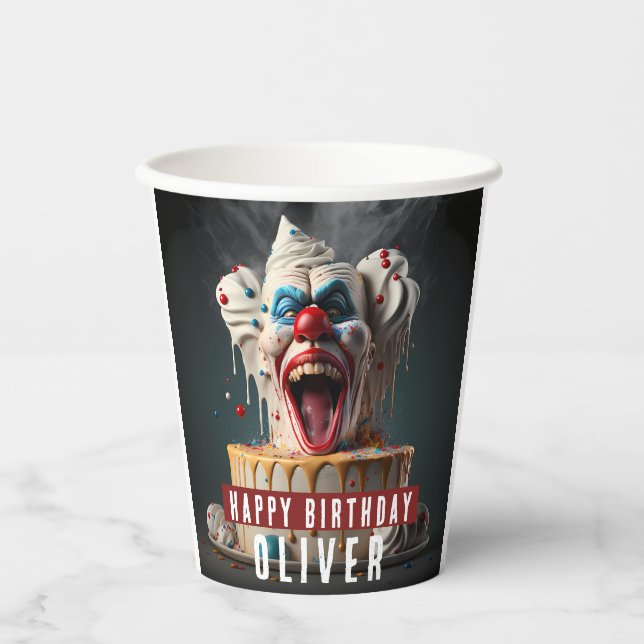 Gobelets En Papier Scary clown thème Anniversaire (Recto)