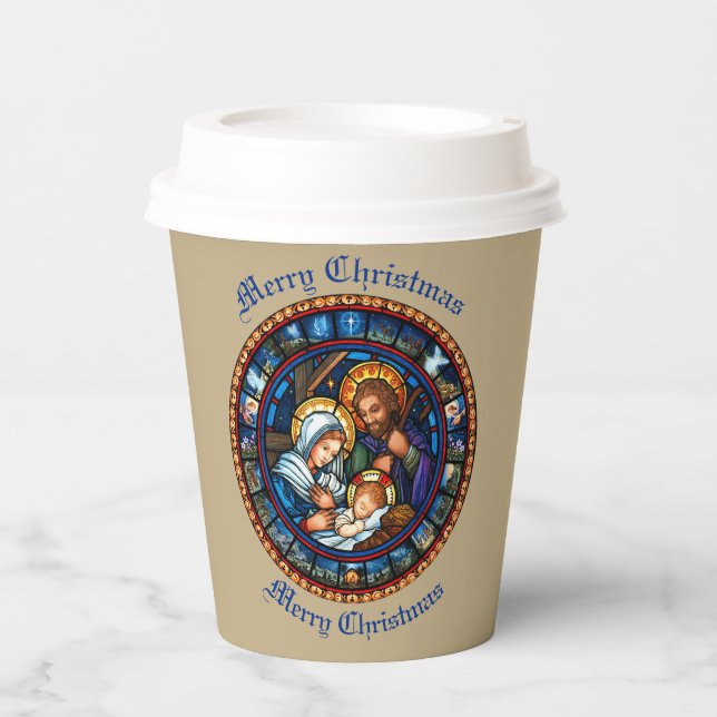 Gobelets En Papier Scène traditionnelle de la Nativité de Noël (Recto)