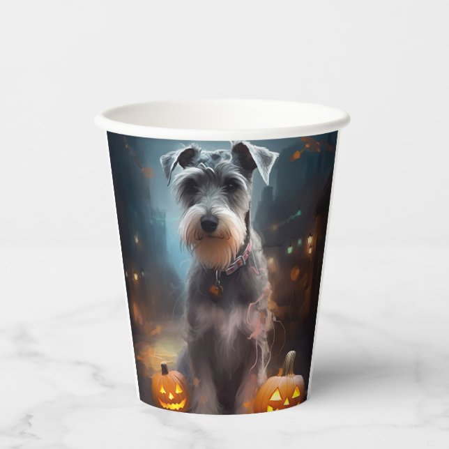 Gobelets En Papier Schnauzer d'Halloween avec la peur Citrouille (Recto)