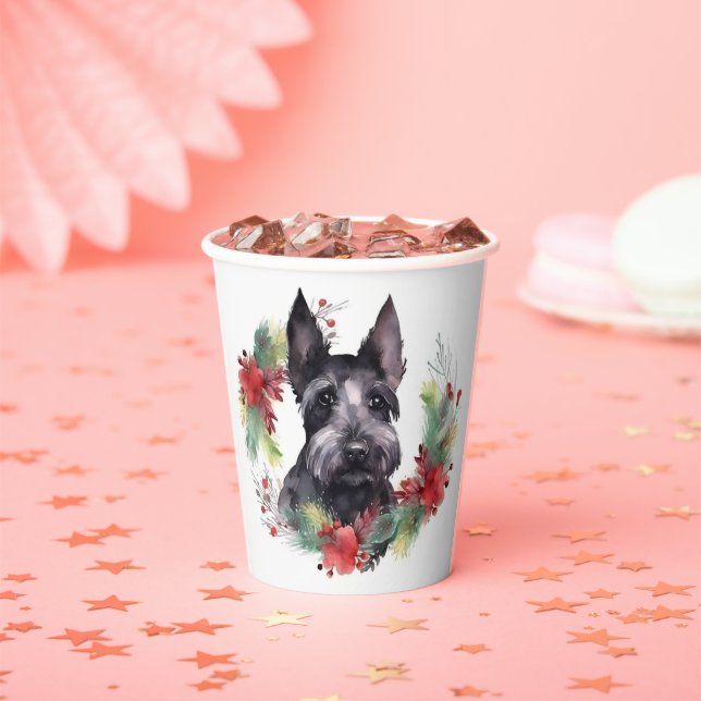Gobelets En Papier Scottish Terrier Christmas Wreath Festive Pup (Insitu)