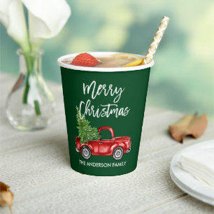 Gobelets En Papier Script de Brève moderne Noël Camion rouge vert