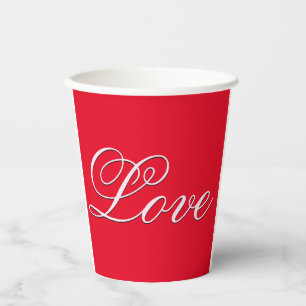 Gobelets En Papier Script de calligraphie Mariage tendance Love Red
