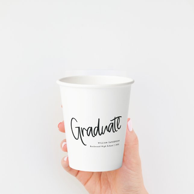 Gobelets En Papier Script manuscrit tendance noir & blanc Graduation (Créateur téléchargé)