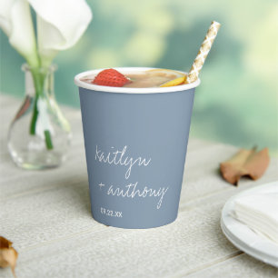 Gobelets En Papier Script moderne Dusty bleu minimaliste Mariage