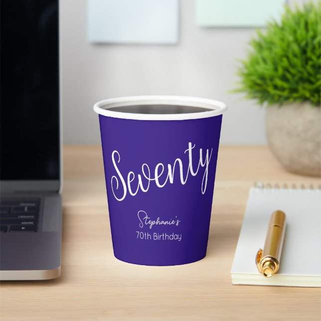 Gobelets En Papier Script simple moderne violet 70e anniversaire (Insitu)