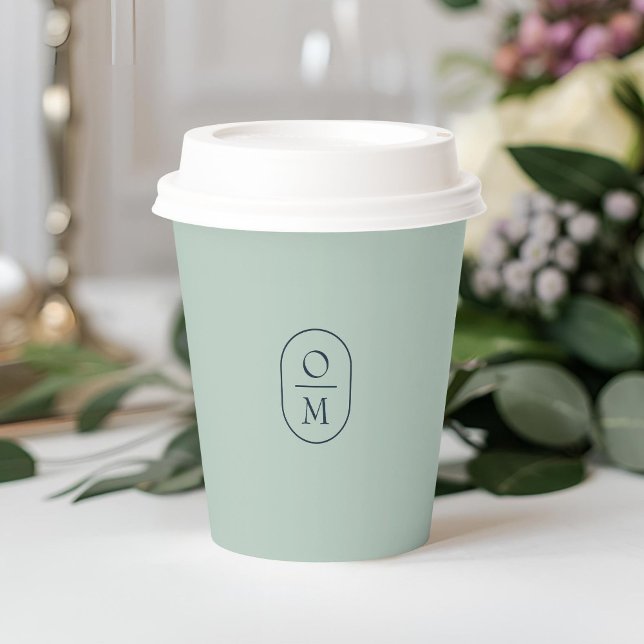 Gobelets En Papier Seafoam Green | Minimal Monogram Wedding (Créateur téléchargé)