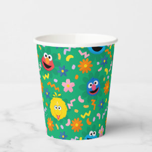Gobelets En Papier Sesame Street Green Floral Motif