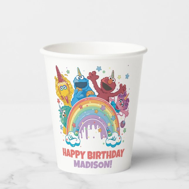 Gobelets En Papier Sesame Street Rainbow Unicorn anniversaire (Recto)