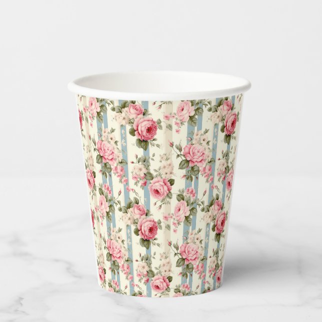 Gobelets En Papier Shabby Chic Roses Vintages (Recto)