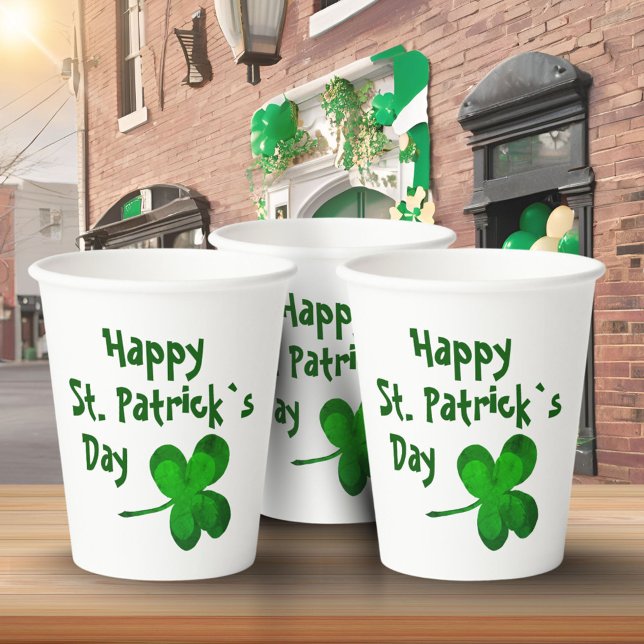 Gobelets En Papier Shamrock vert irlandais Bonne St Patrick`s Day (Créateur téléchargé)