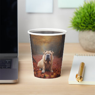 Gobelets En Papier Shar Pei dans l'automne Feuilles automne Inspire