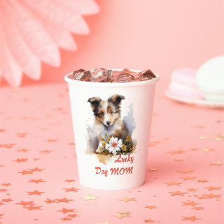 Gobelets En Papier Shetland Sheepdog Chiot Pet Aquarelle