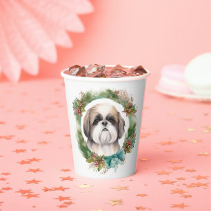 Gobelets En Papier Shih Tzu Christmas Wreath Festive Pup