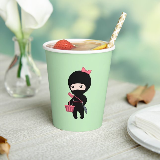 Gobelets En Papier Shopping Ninja Girl on Green (Insitu)