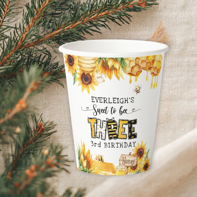 Gobelets En Papier Si doux à être trois fleuris 3e anniversaire (Créateur téléchargé)