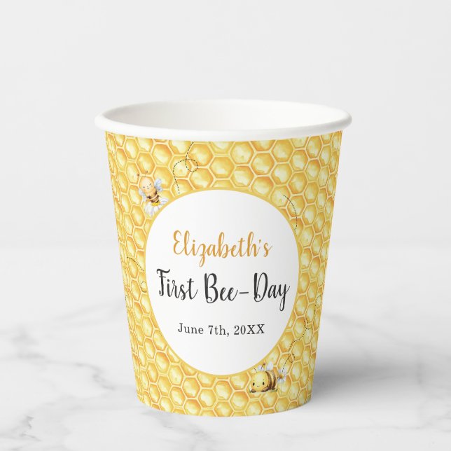 Gobelets En Papier Si doux pour l'anniversaire d'abeille (Recto)