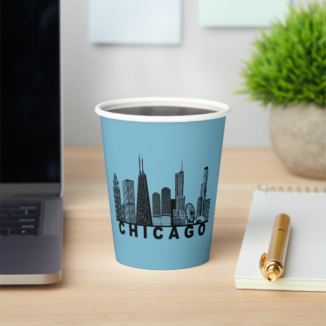 Gobelets En Papier Silhouette de l'horizon de Chicago  (Insitu)