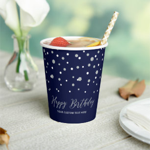 Gobelets En Papier Silver & Navy Blue Confetti fête d'anniversaire ad