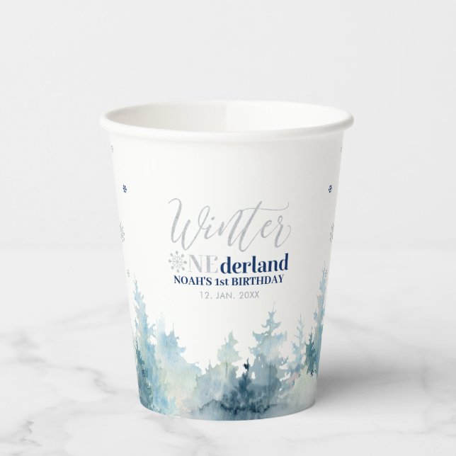 Gobelets En Papier Silver & Navy Winter Onderland 1er anniversaire (Gauche)