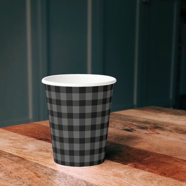Gobelets En Papier Simple Buffalo Plaid Gris & Black Motif Rustique (Créateur téléchargé)