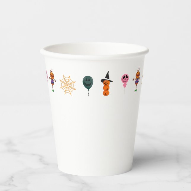 Gobelets En Papier Simple Citrouille d'Halloween face fantôme flippan (Recto)
