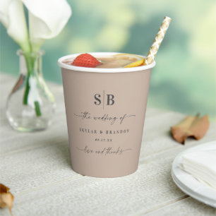 Gobelets En Papier Simple couleur solide Taupe Beige Mariage monogram