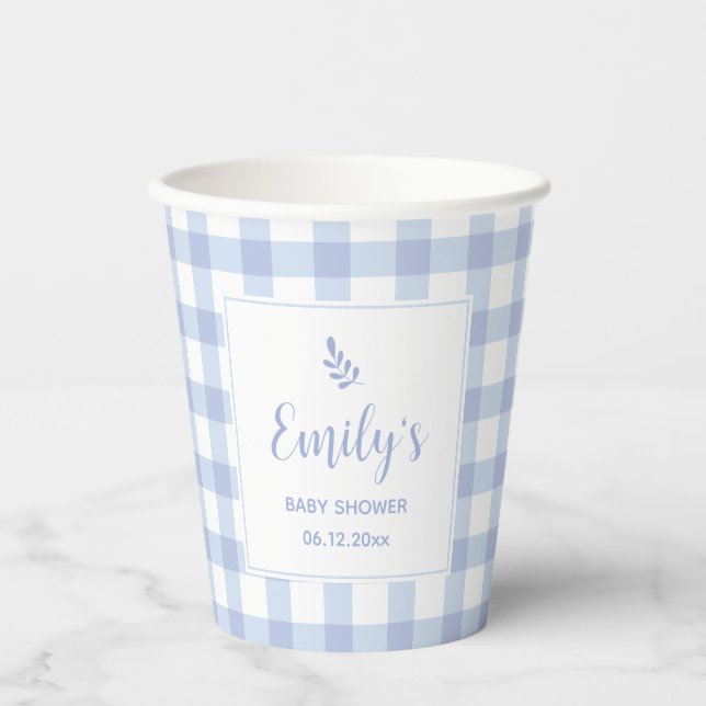 Gobelets En Papier Simple Elégant Bleu En vichy Plaid Baby shower gar (Recto)