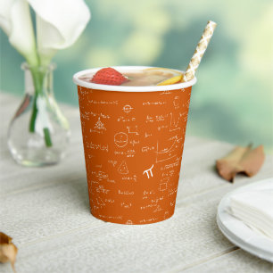 Gobelets En Papier Simple motif mathématique orange et blanc