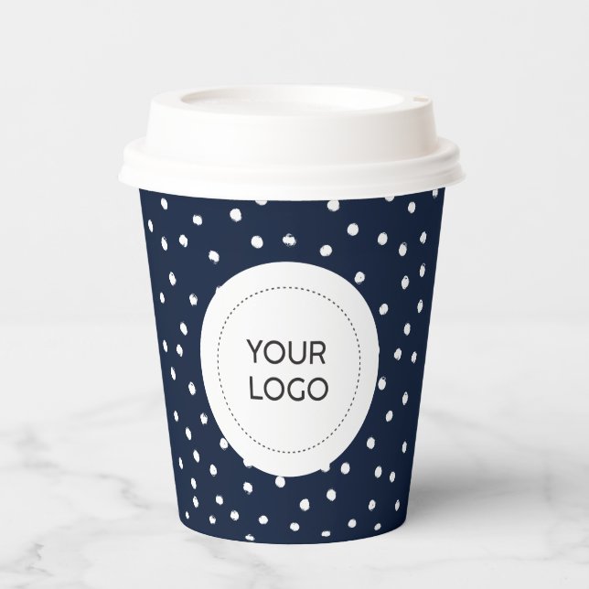 Gobelets En Papier Simple Navy Blue Minimal Business Logo Personnalis (Recto)