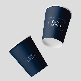 Gobelets En Papier Simple Navy Blue Minimal Business Logo Personnalis