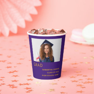 Gobelets En Papier Simple Texte Photo 2024 Graduation Purple Yellow