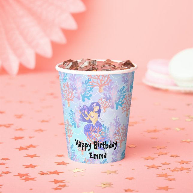 Gobelets En Papier sirène magique pour enfants sous le pastel arc-en- (Insitu)