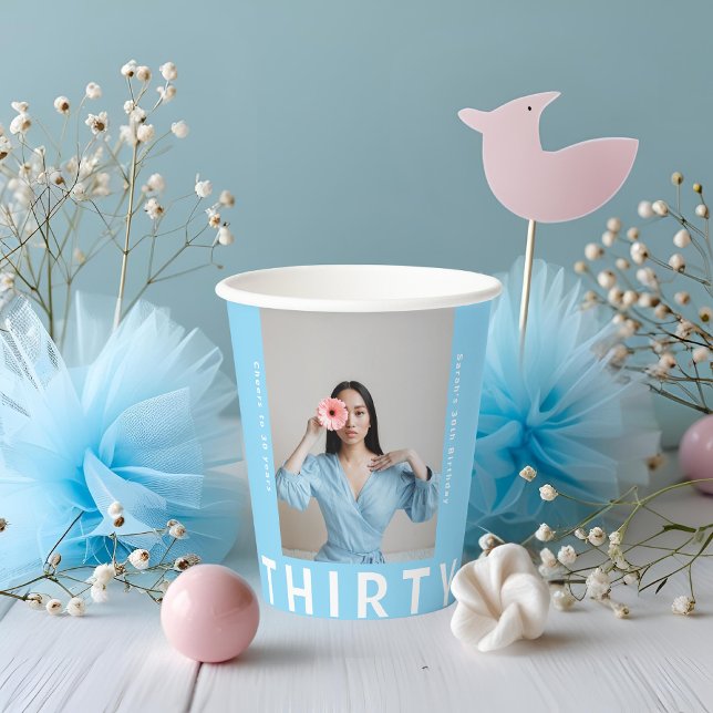 Gobelets En Papier Sky Blue 30th Birthday Drink Cups - Personnalisé (Créateur téléchargé)