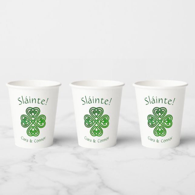 Gobelets En Papier Sláinte Green Celtic Shamrock irlandais Nom (Multi)