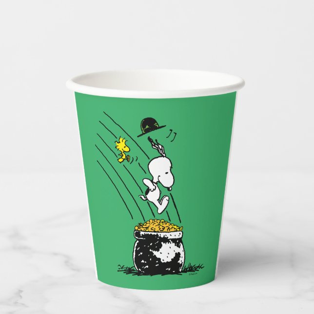 Gobelets En Papier Snoopy Jumping dans le pot d'or (Recto)